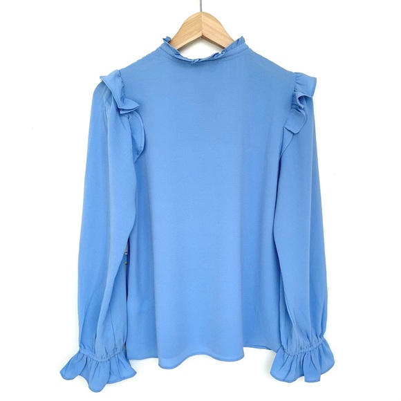CeCe Ruffle Crepe Blouse Split Neckline with Tie Pintucks Long Sleeve Small - Picture 5 of 15